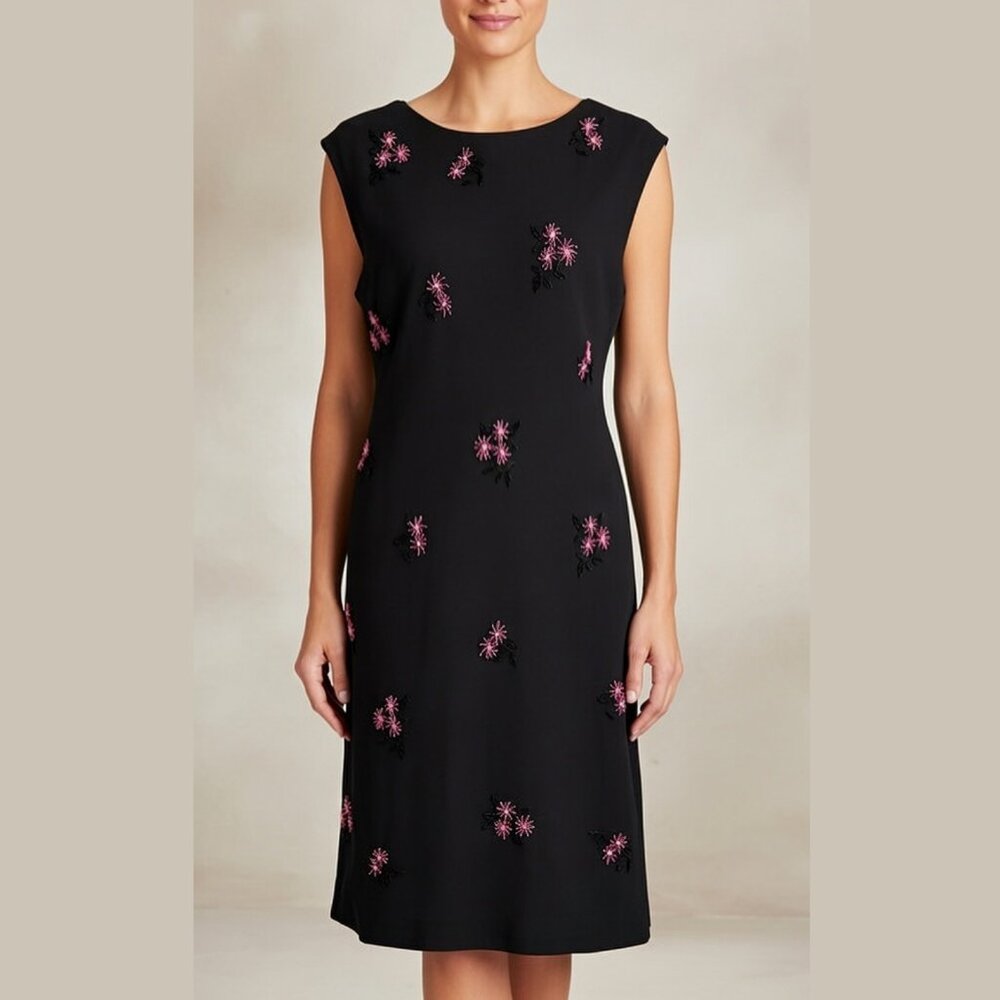 EVAN PICONE Black Floral Beaded Sheath Dress 14 Cocktail Wedding Guest - Picture 11 of 15